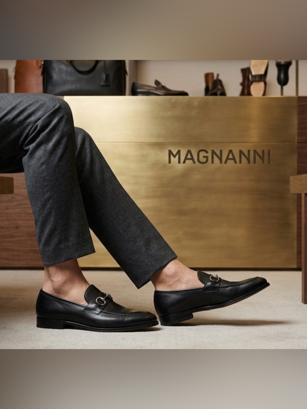 Authentic MAGNANNI men’s luxury designer black leather loafers sz 9